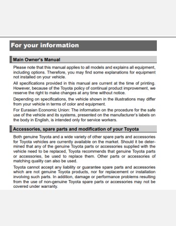 toyota prius 2022- 2023 owners manual rhd and lhd
